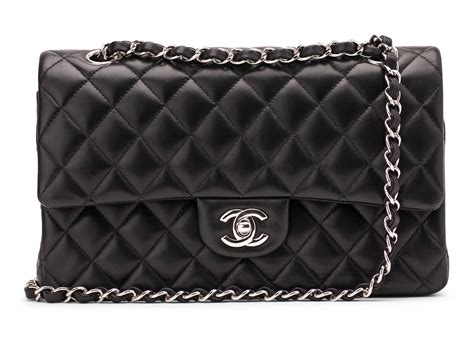 chanel classic double flap quilted lambskin silver-tone medium black